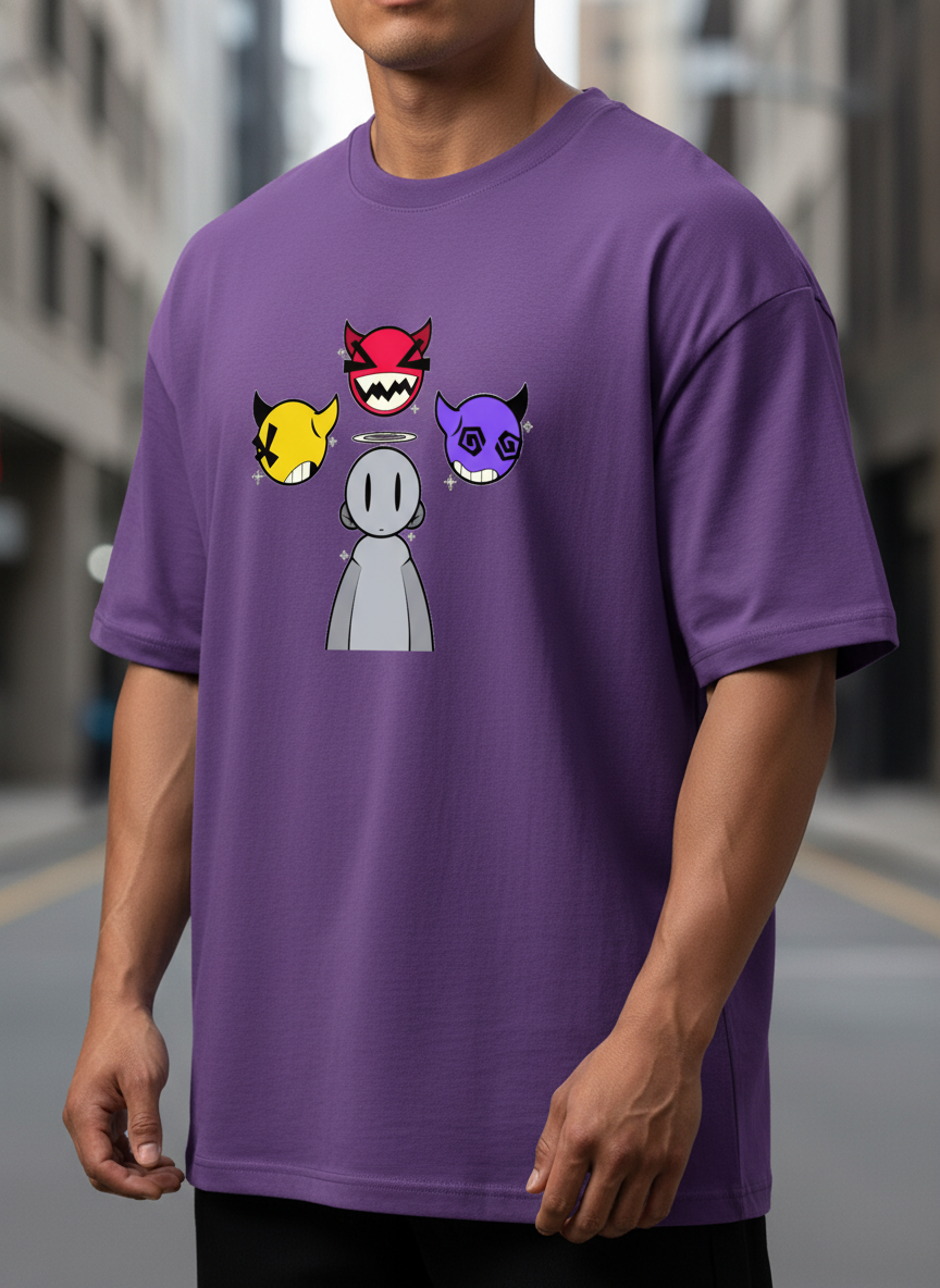Halo Character & Devils T-Shirt | Edgy Purple Graphic Top