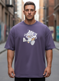 Stylized Anime Cloud Boy Graphic Tee | Purple Streetwear Top