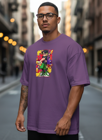 Stylized Anime Fighter T-Shirt | Purple Cotton Graphic Top