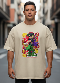 Anngi Anime Swordsman T-Shirt - Beige Graphic Streetwear