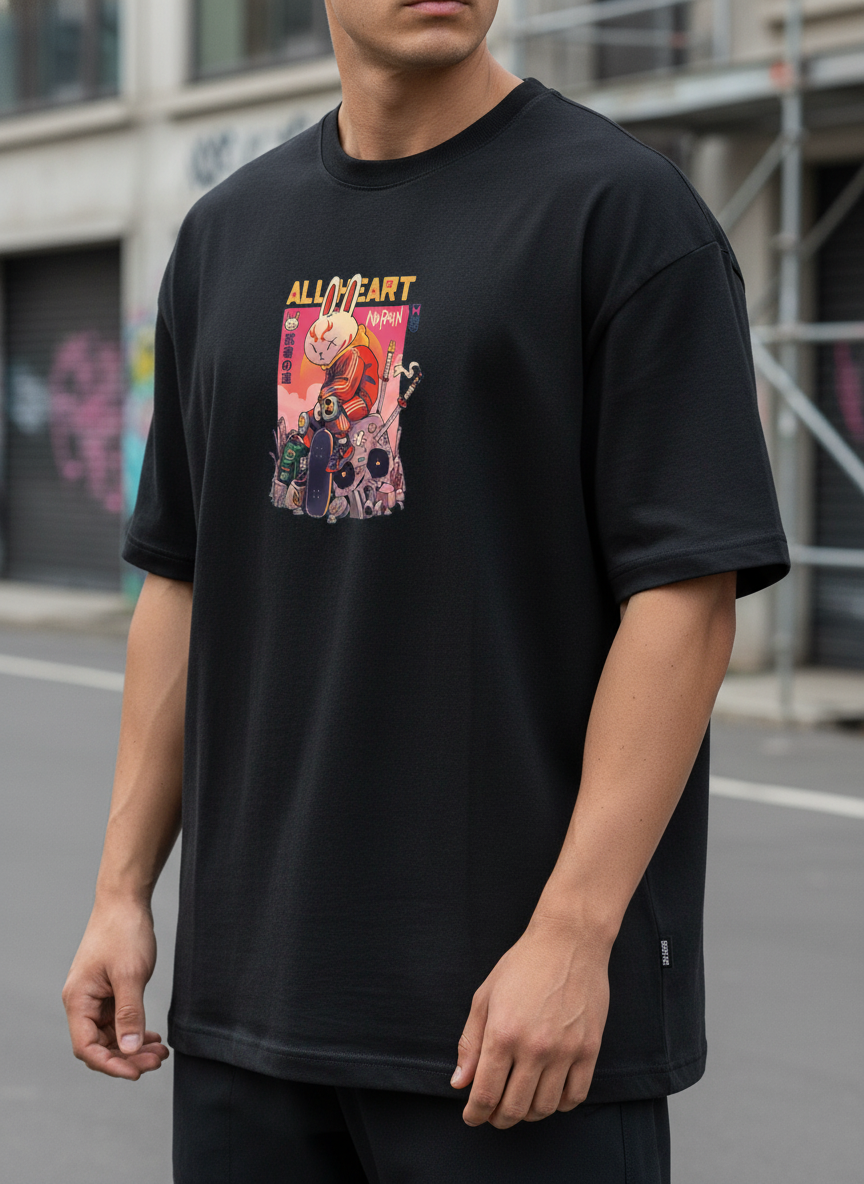 Anngi "All Heart" Bunny Graphic Tee | Black Streetwear Shirt