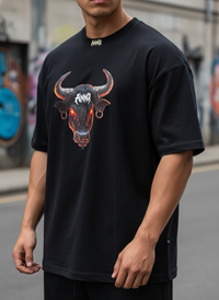 Anngi Raging Bull Graphic Tee | Black Oversized Street Style