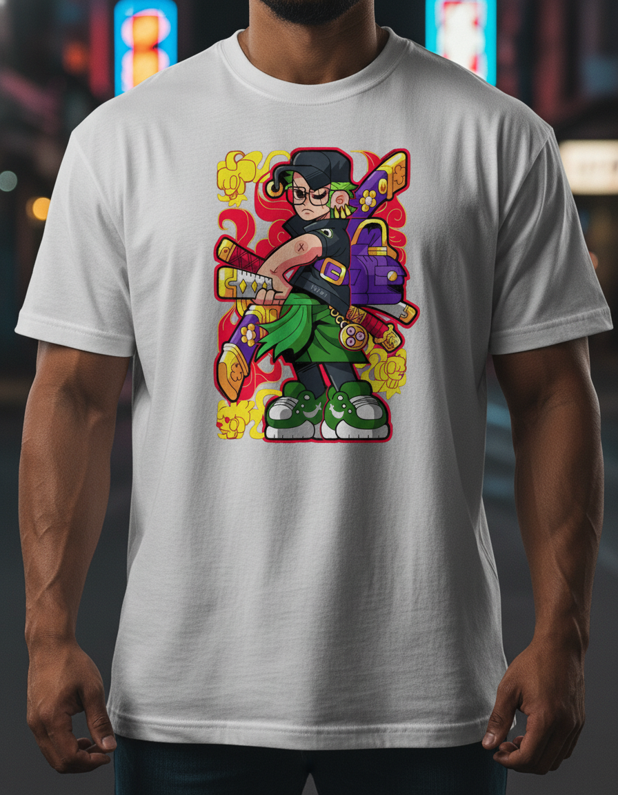 Sword Warrior White T-Shirt | Anime Swordsman Graphic Tee