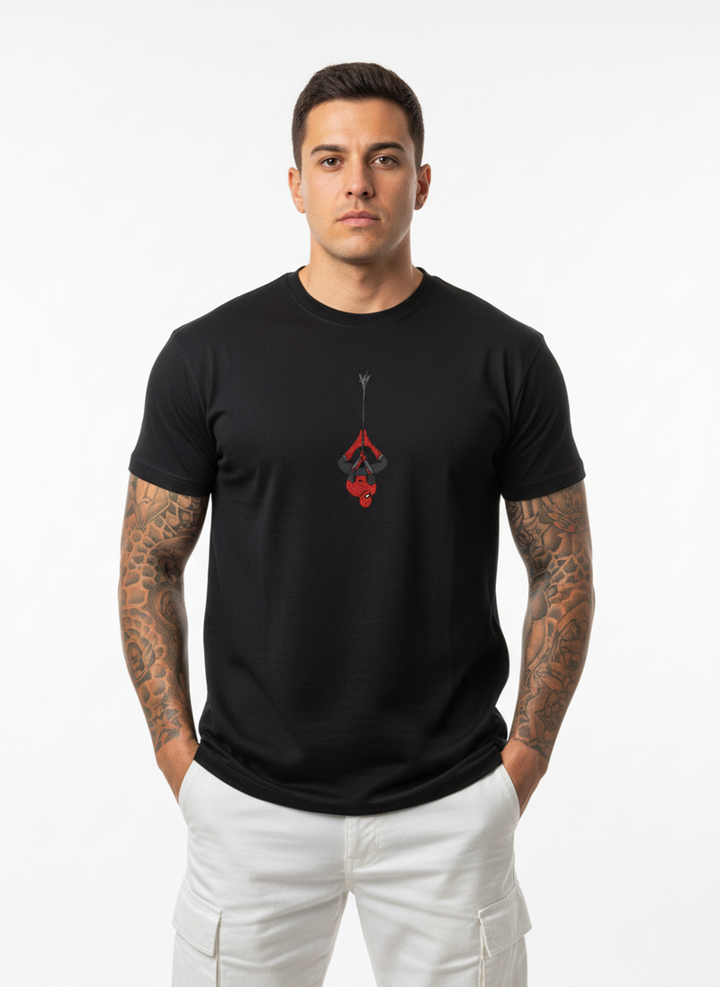 Anngi Hanging Spidey Black Cotton Tee