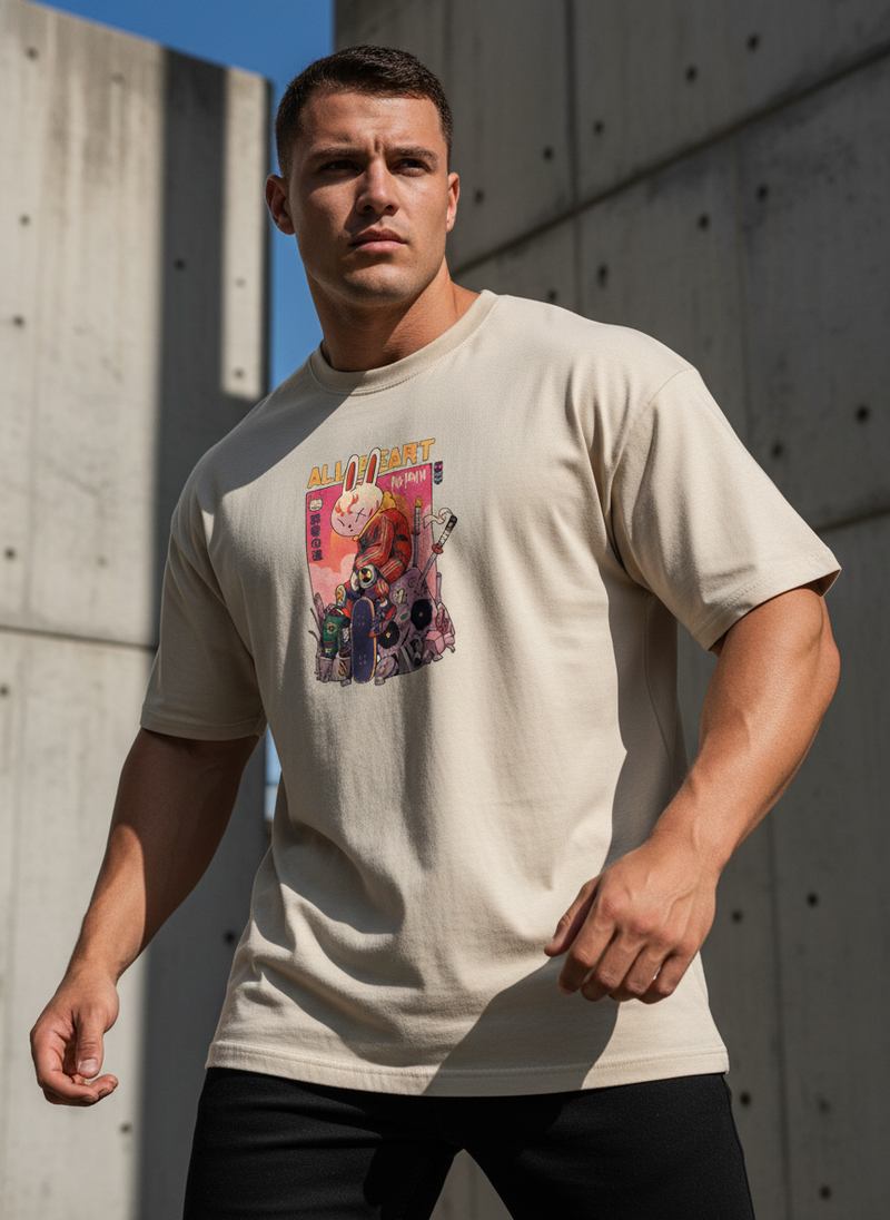 Anngi "All Heart" Bunny Graphic Tee | Beige Streetwear Shirt