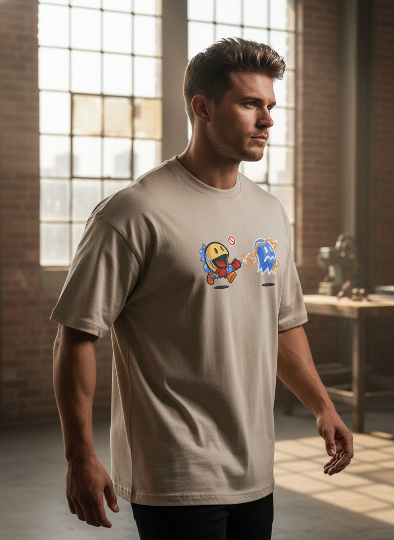 Anngi Retro Gaming Parody Graphic Tee | Beige Streetwear