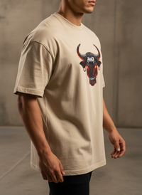 Anngi "Raging Bull" Graphic Tee | Beige Oversized Street Style
